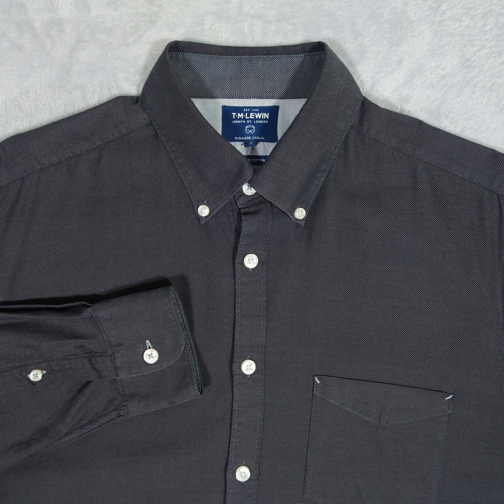 T M Lewin Button Down Shirt Mens M Oxford Business Casual Egyptian Cotton Gray